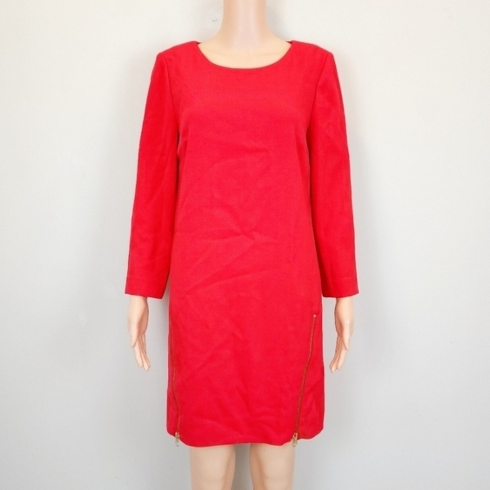 New J.Crew Red Long Sleeve Zipper Dress